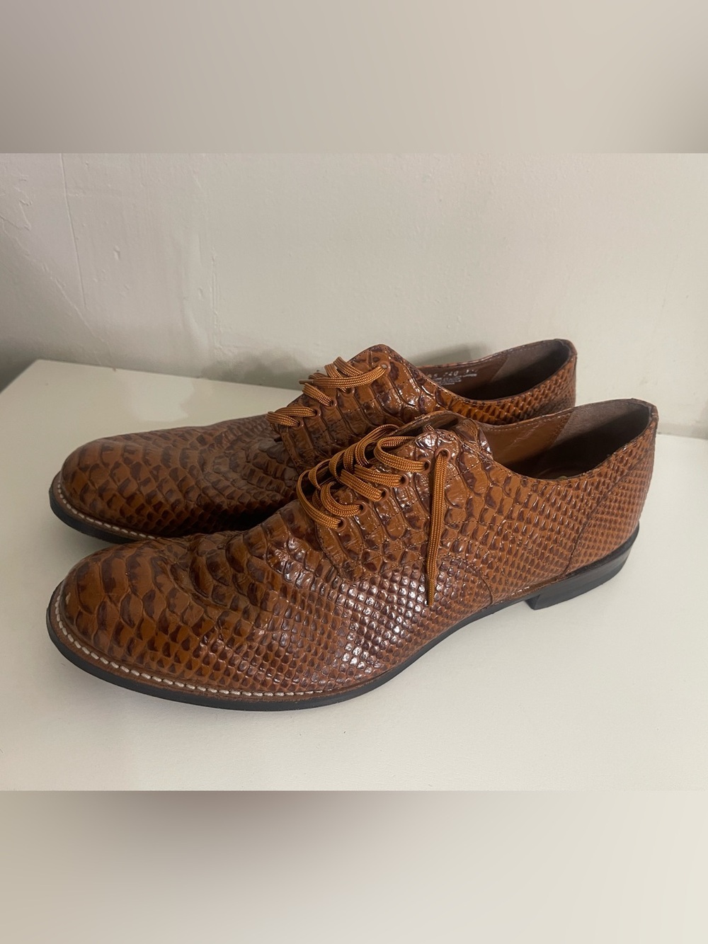Madison Stacy Adams Anaconda  Cognac Brown Textured Leather Lace-Up Oxfords 11.5